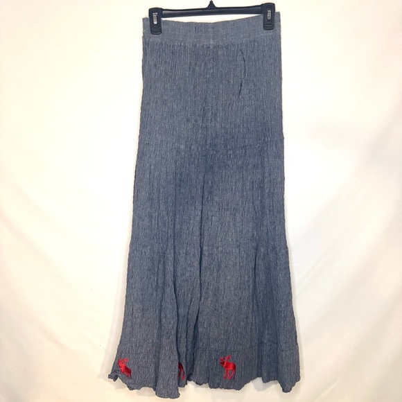 Abercrombie & Fitch Blue Cotton Maxi Skirt Red Embroidery Size Med Y2K Boho - Picture 5 of 6